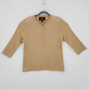 Polo Ralph Lauren Beige Ribbed Henley Top 3/4 Sleeves Minimalist Coastal Cowgirl